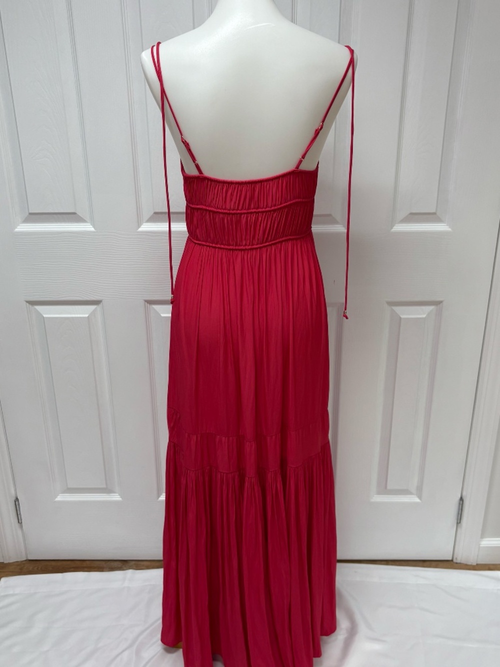 Unsubscribed Cranberry Red Crinkled Ruched Maxi Dress - Size XS. - Picture 5 of 16